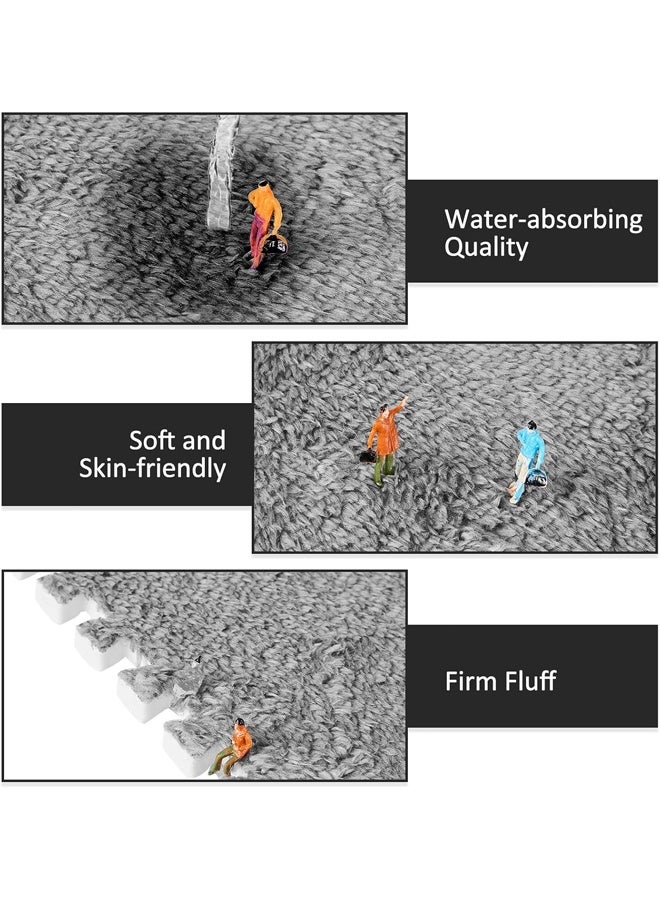 6 Pcs Plush Foam Floor Mat Square Interlocking Carpet Tiles with Border Fluffy Play Mat Floor Tiles Fluffy Area Rugs Square Soft Climbing Area Rugs DIY Floor Crawling Mat Tiles for Home Playroom Decor (Grey) - Image 4